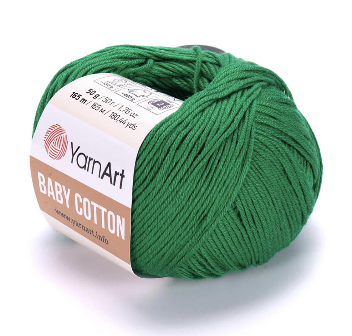 Пряжа Baby Cotton 442 Яркая-зелень Yarnart 