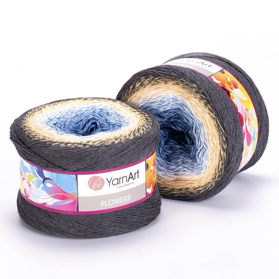 Пряжа Flowers 287 т. серый/песочный/джинс Yarnart 