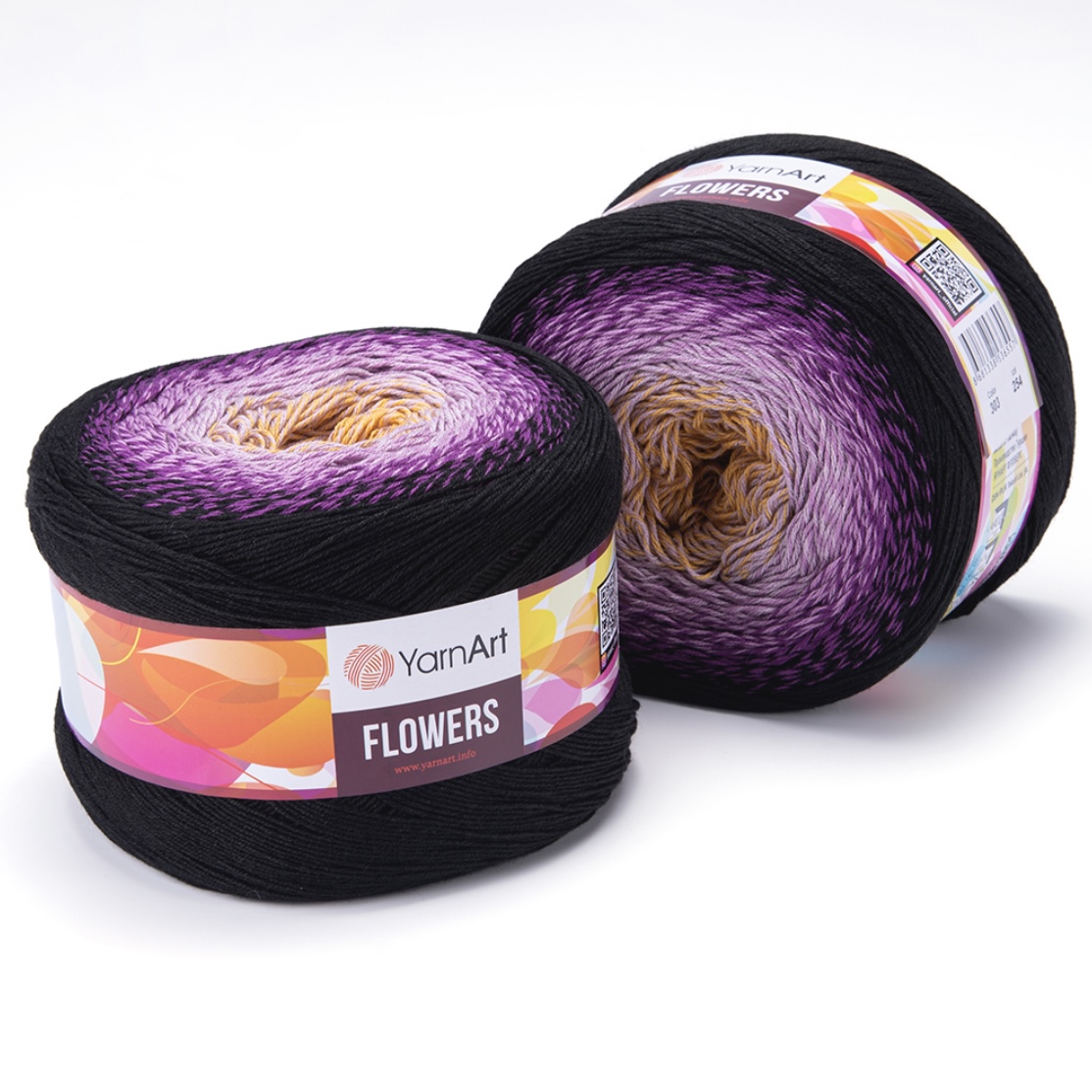 Пряжа Flowers 303 песочный/лаванда/сирень/чёрный Yarnart 