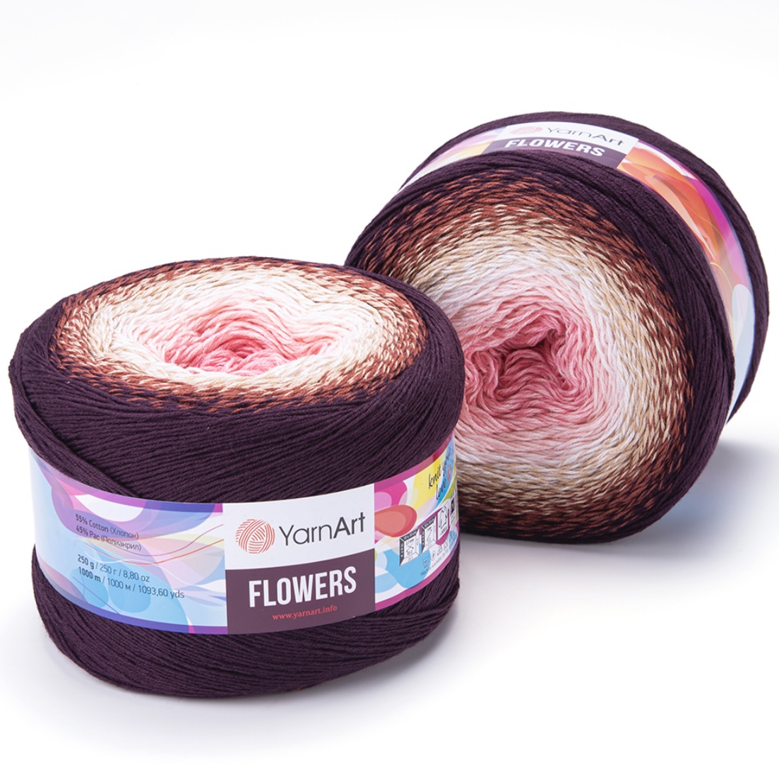 Пряжа Flowers 319 вишнёвая пенка/кремовый/коричневый Yarnart 