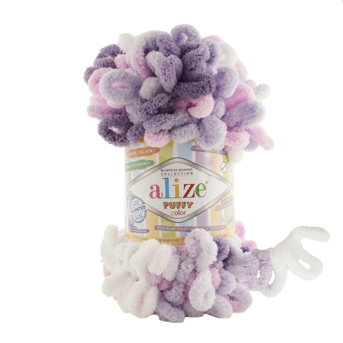Пряжа Puffy Color 6305 Фиалковый-розовый-белый Alize 