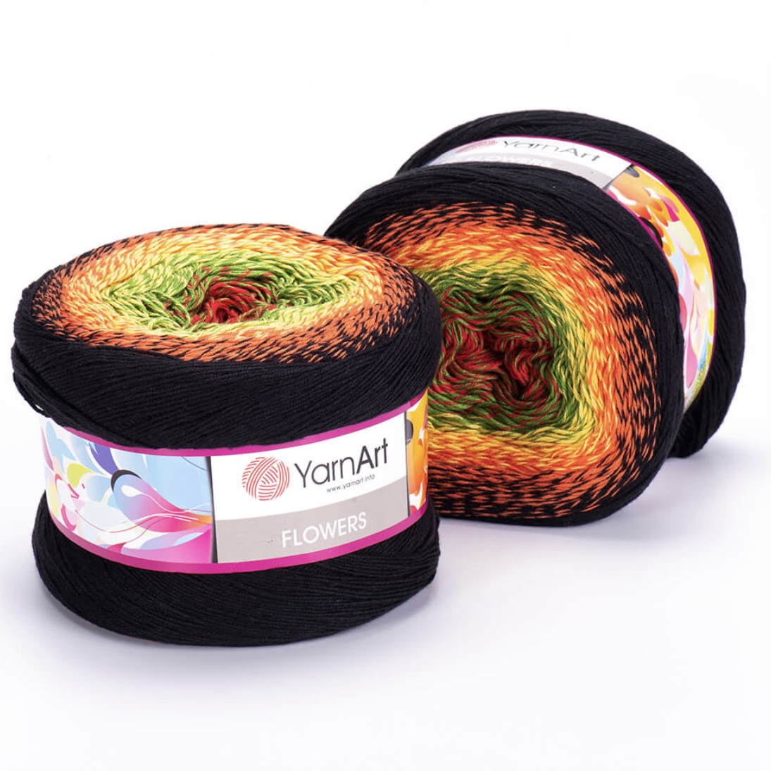 Пряжа Flowers 267 красн./зелён./жёлт./чёрный Yarnart 