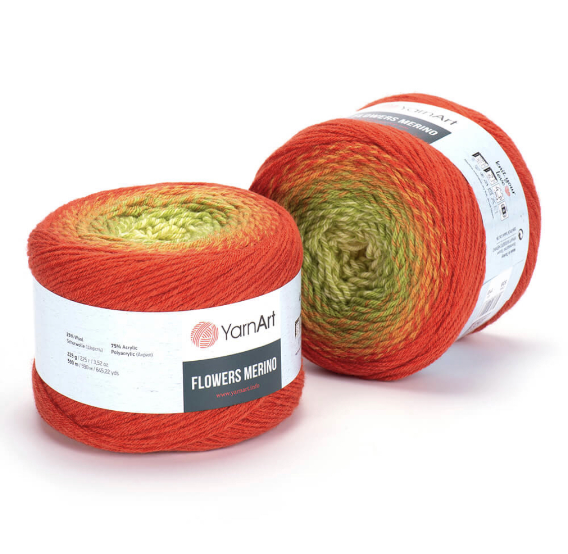 Пряжа Flowers Merino 539 св.желтый/оливковый/терракот Yarnart 