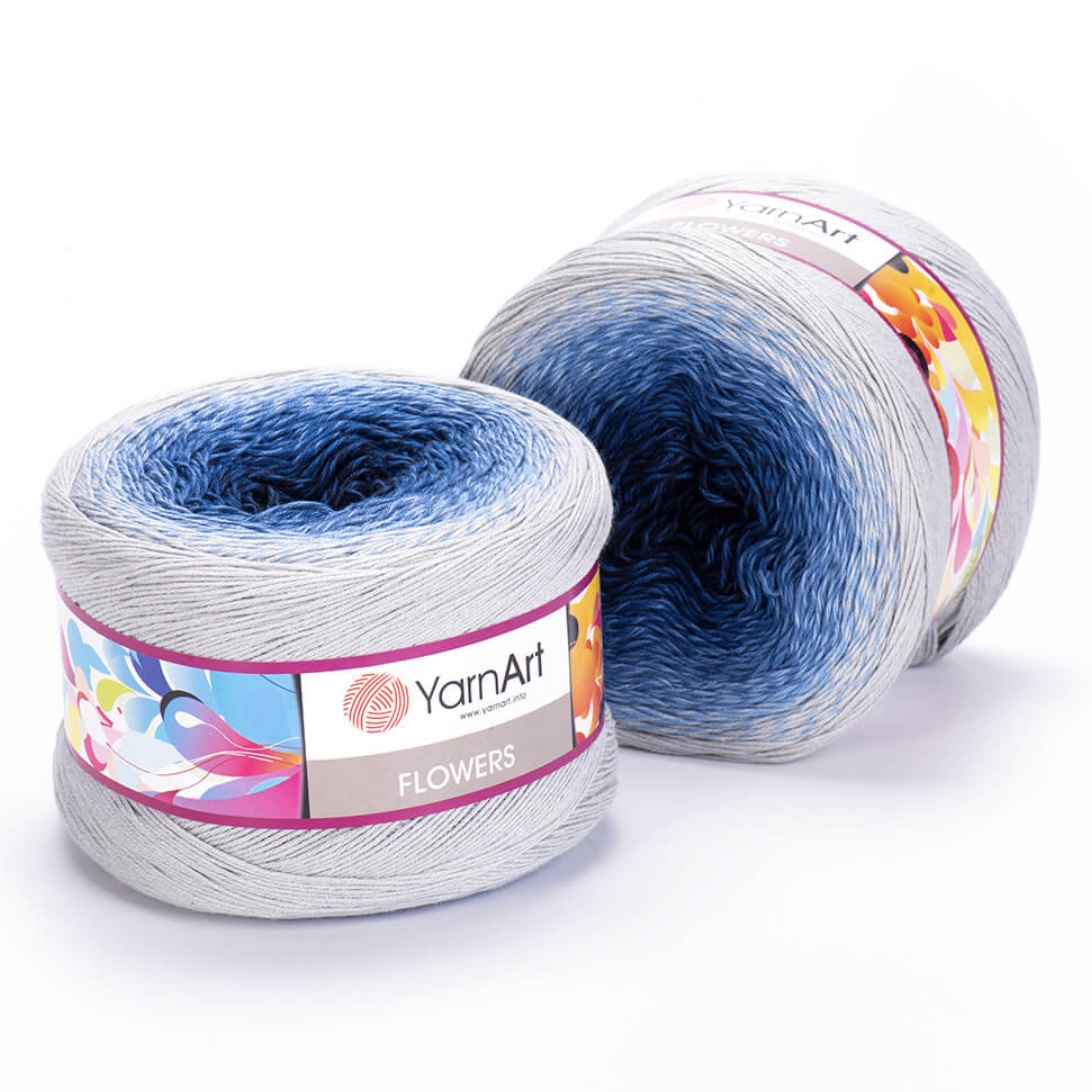 Пряжа Flowers 271 синий/голубой Yarnart 