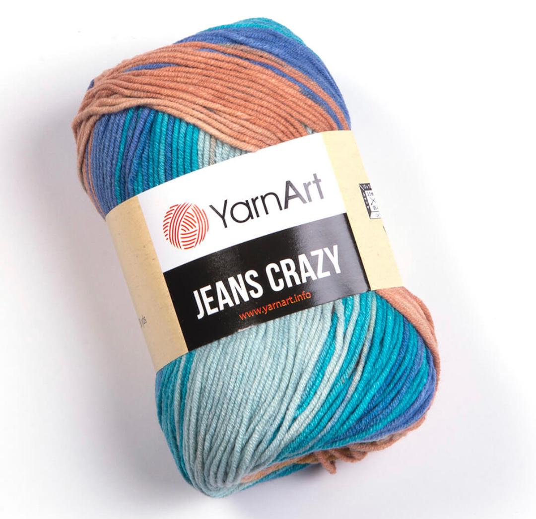 Пряжа Jeans Crazy 8207 Джинс / бирюза / беж Yarnart 