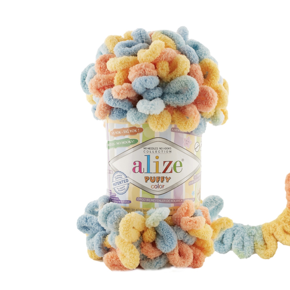 Пряжа Puffy Color 6314 Голубой-перс-желт Alize 