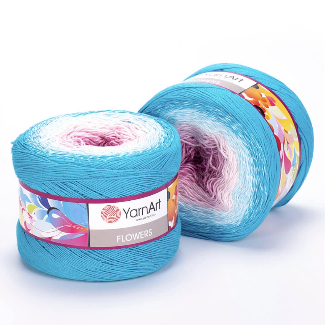 Пряжа Flowers 294 бирюзово-голубой/розовый Yarnart 