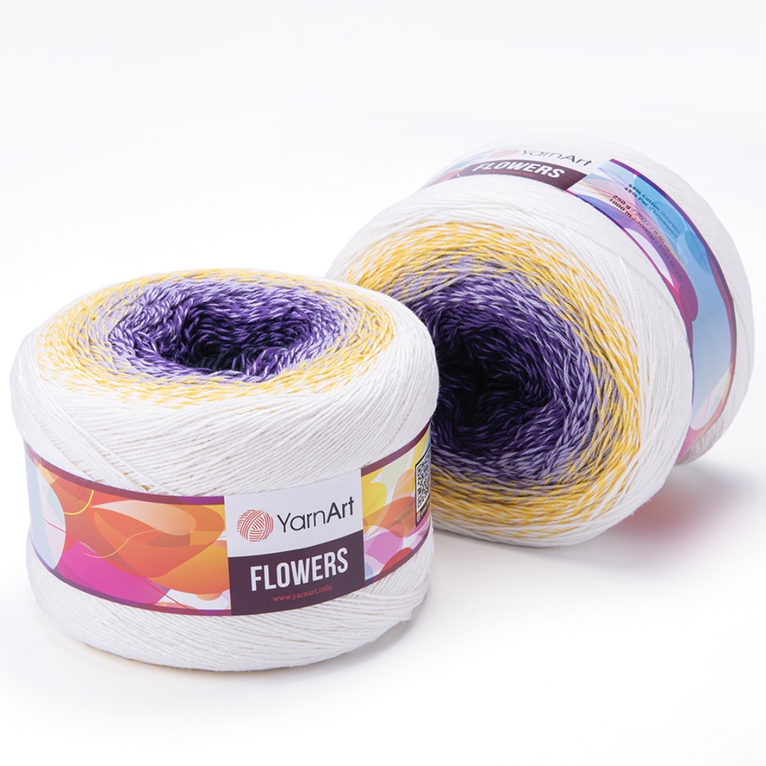 Пряжа Flowers 307 Белый/желтый/фиолетовый Yarnart 