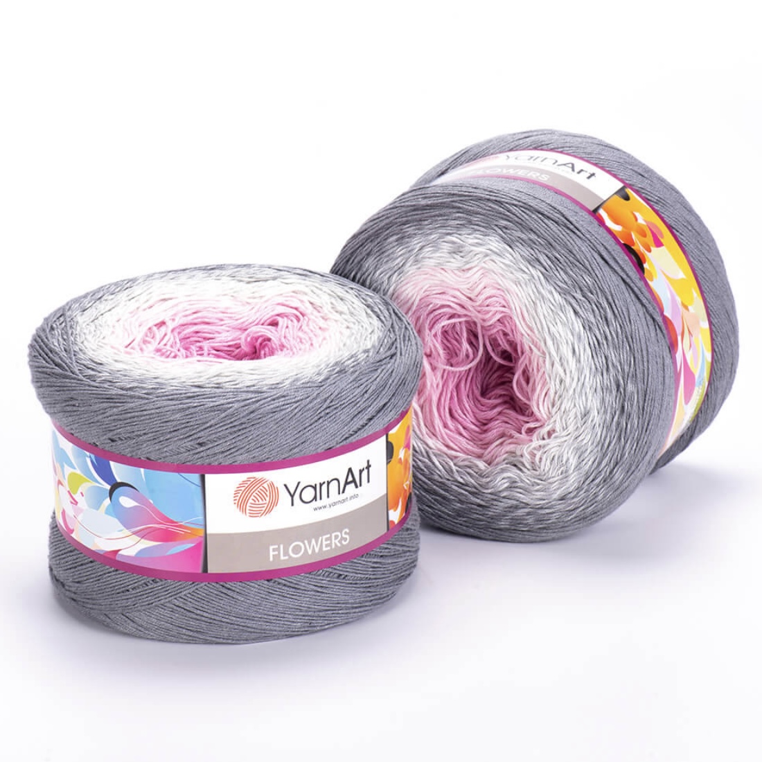 Пряжа Flowers 293 серый/розовый Yarnart 