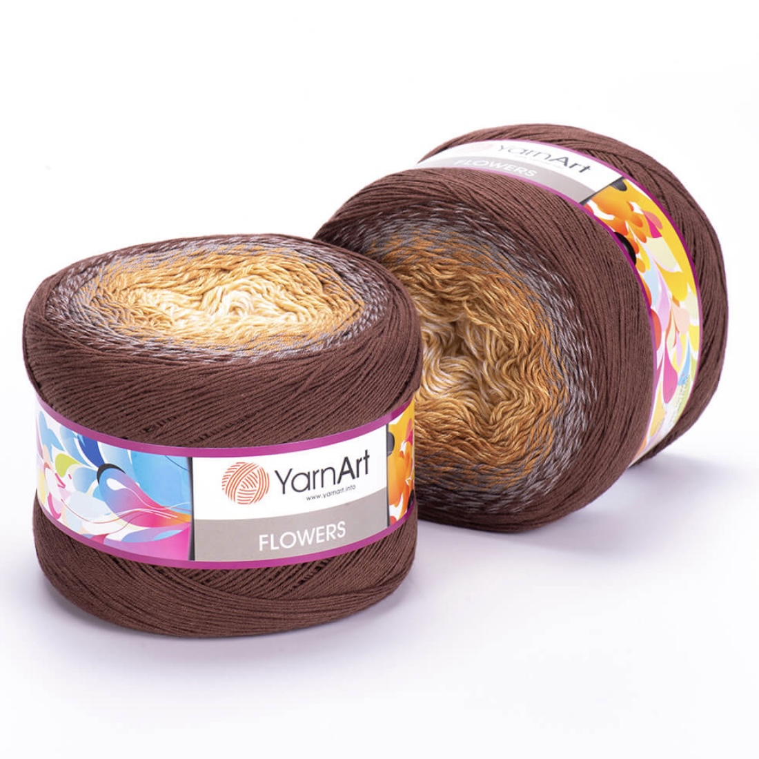 Пряжа Flowers 284 коричневый/песочный/кремовый Yarnart 
