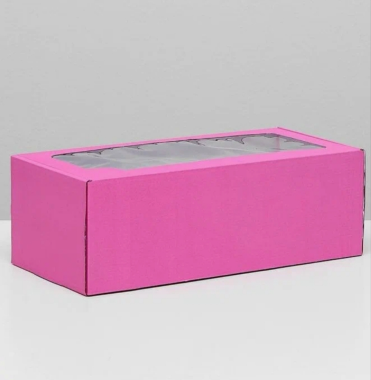 Коробка подарочная самозборная с окном 16*35*12 Ярко-розовый