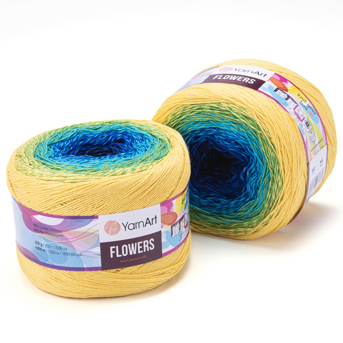 Пряжа Flowers 304 синий/голубой/св. зелёный/св. жёлтый Yarnart 