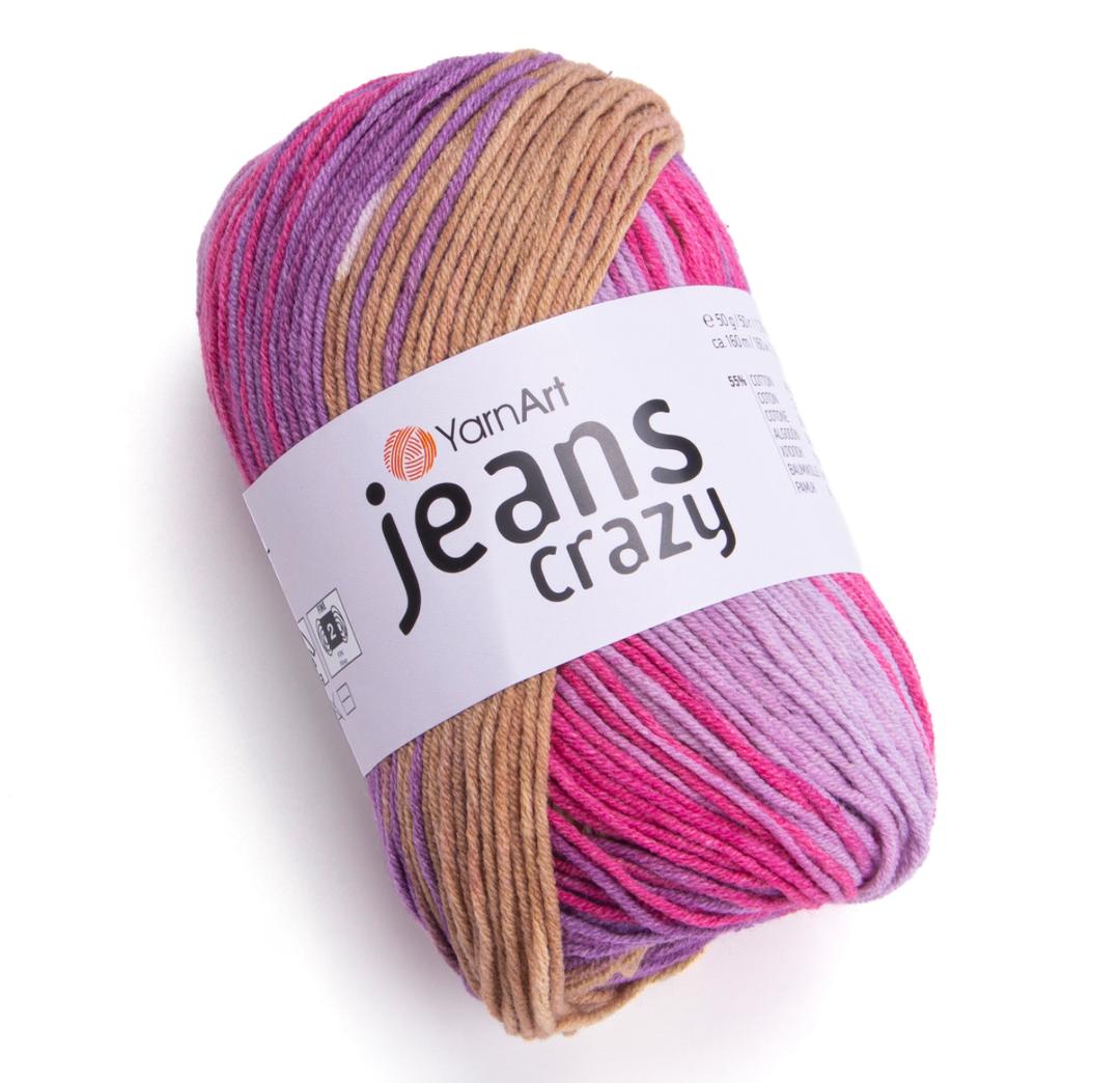 Пряжа Jeans Crazy 8217 св. корич/фиалка/фуксия Yarnart 