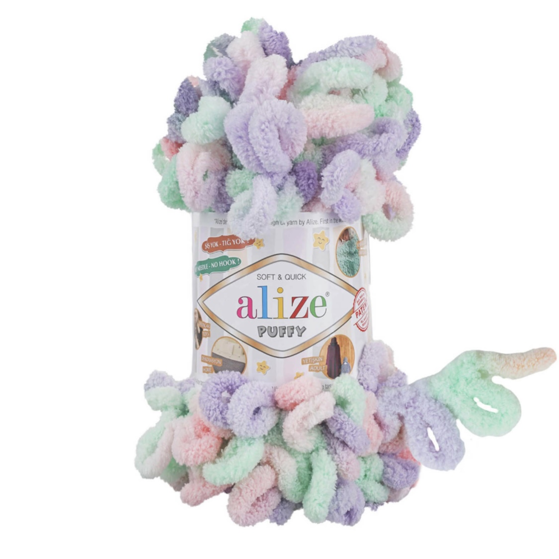 Пряжа Puffy Color 5938 Сиренево-мятный меланж Alize 