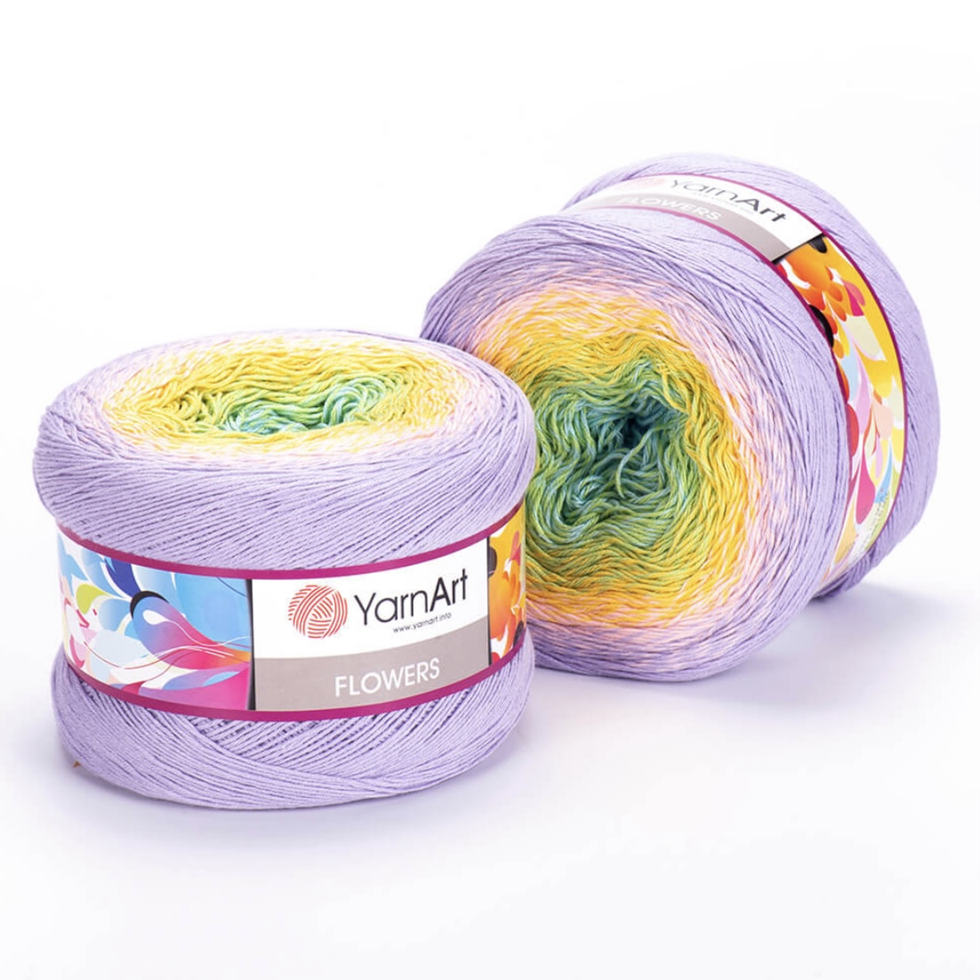 Пряжа Flowers 285 сирень/жёлтый/мята Yarnart 