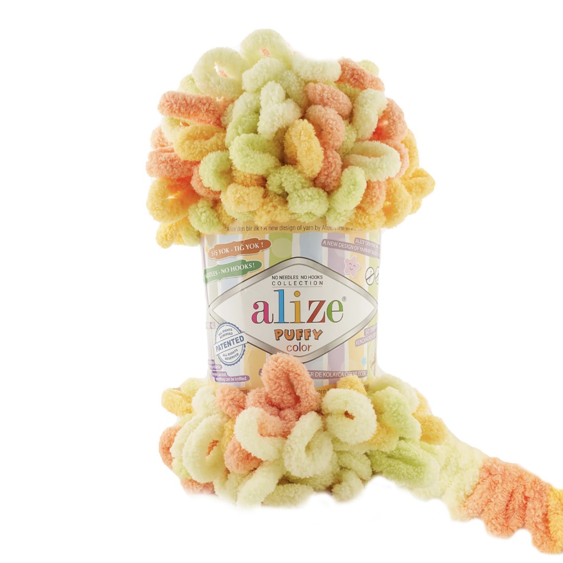 Пряжа Puffy Color 6313 Салат-розовый-оранж Alize 
