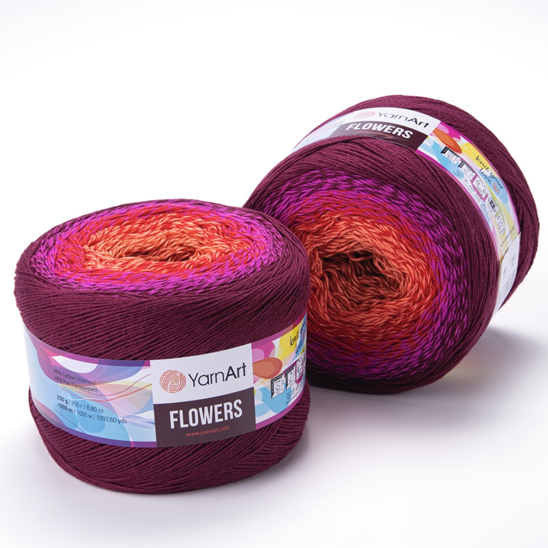 Пряжа Flowers 310 цветок граната/фуксия/т. сухая роза Yarnart 
