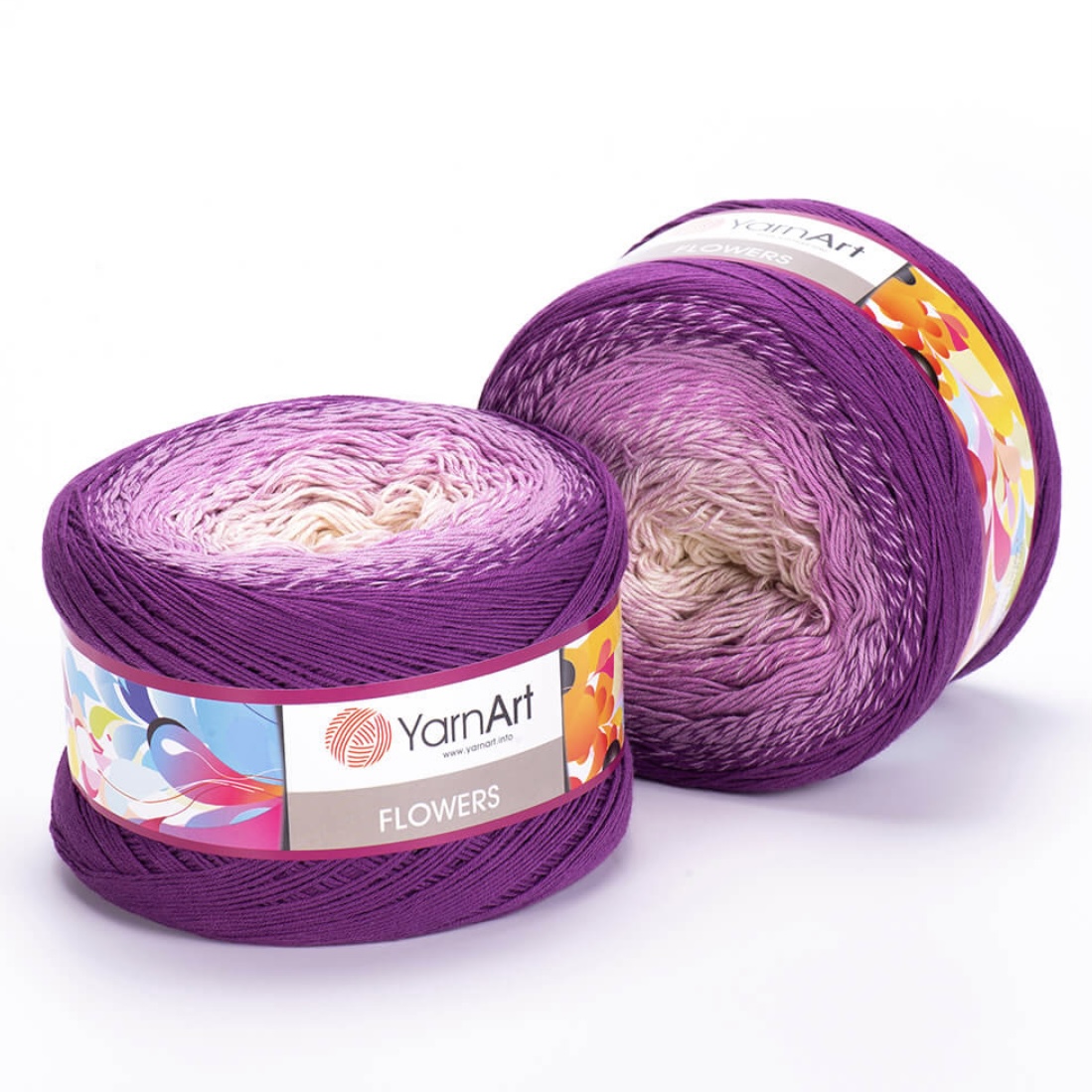 Пряжа Flowers 290 фуксия/сиренево-розовый/пудра Yarnart 