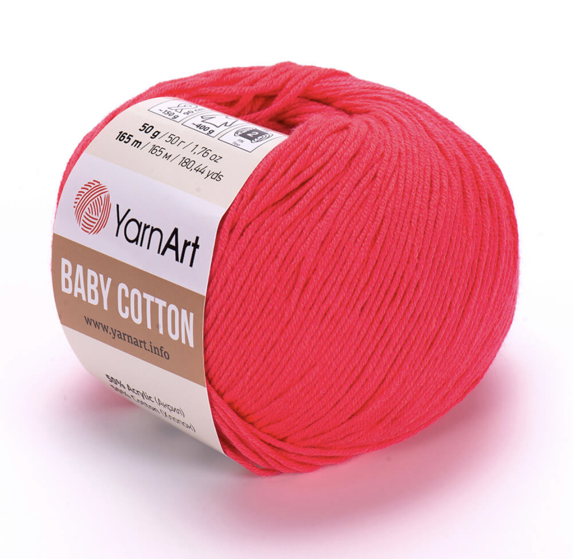 Пряжа Baby Cotton 423 Яркий-коралл Yarnart 