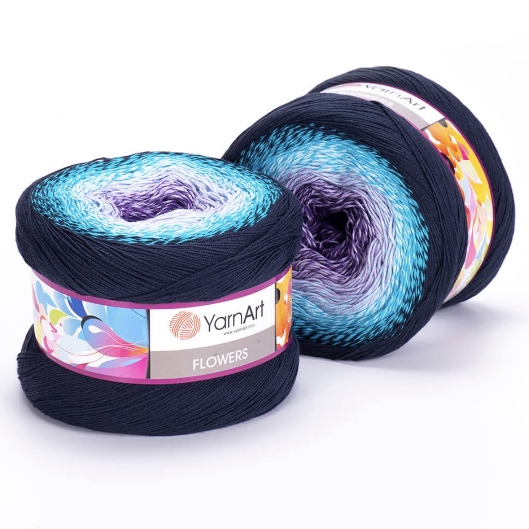 Пряжа Flowers 254 бирюза/сирень Yarnart 