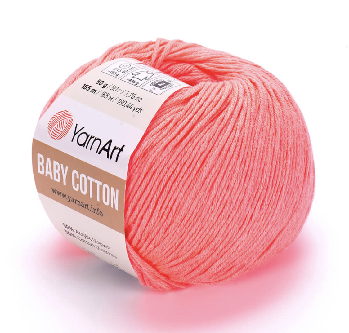 Пряжа Baby Cotton 424 Неон-коралл Yarnart 