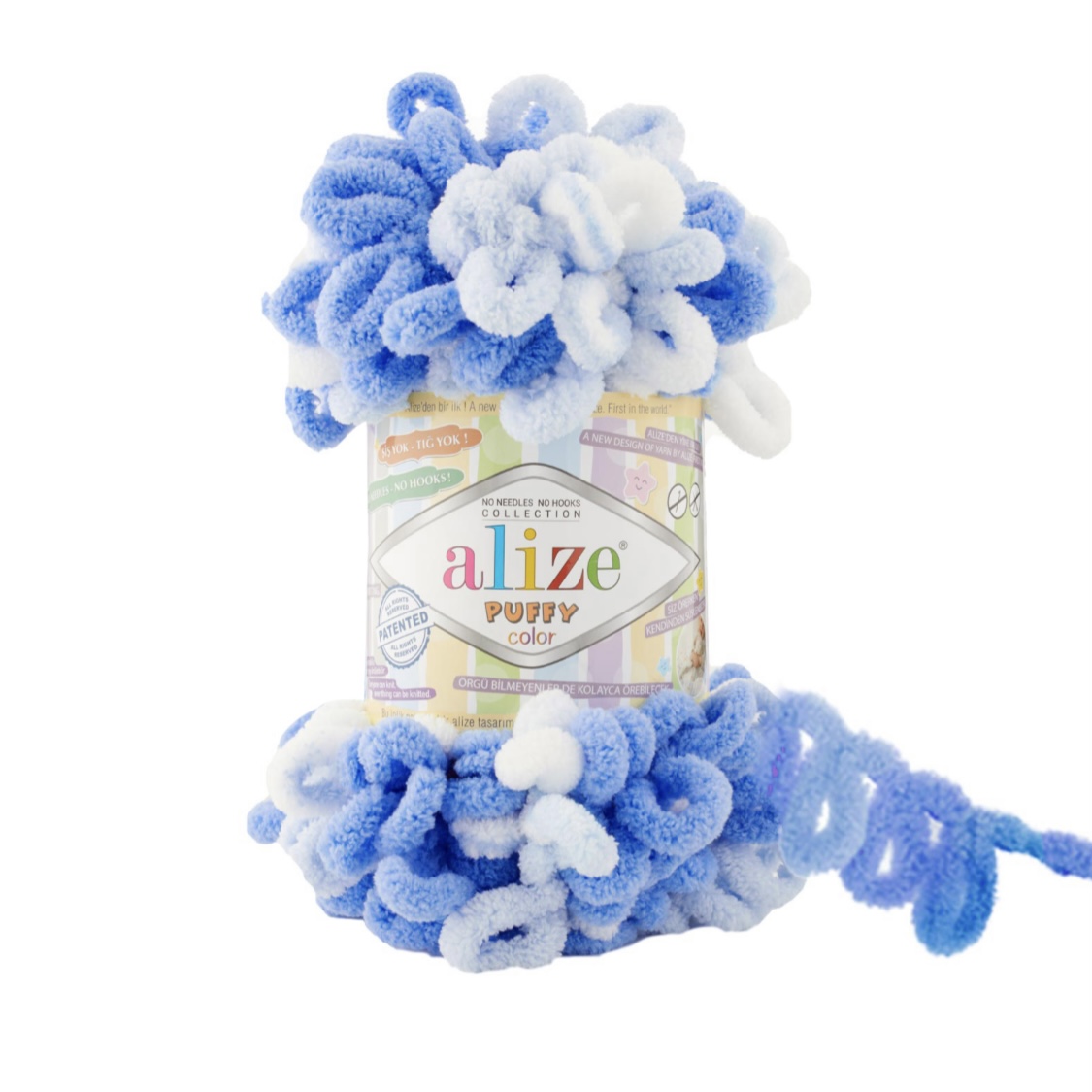 Пряжа Puffy Color 6371 Белый-голубой Alize 