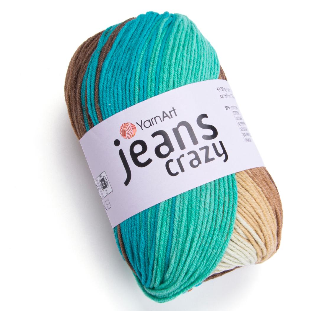 Пряжа Jeans Crazy 8216 беж/св. корич/бирюза Yarnart 
