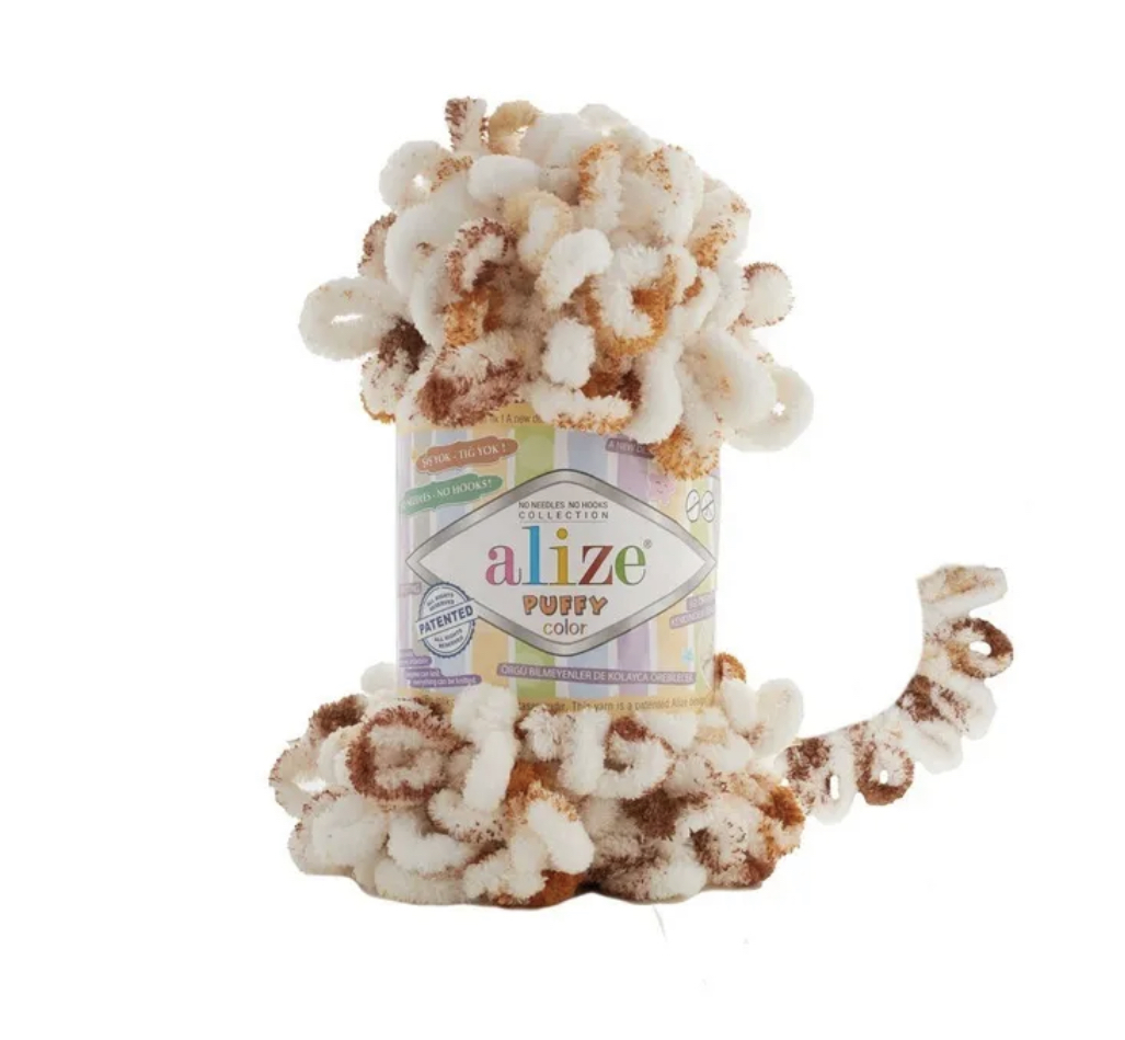 Пряжа Puffy Color 7502 Белый-терракот Alize 