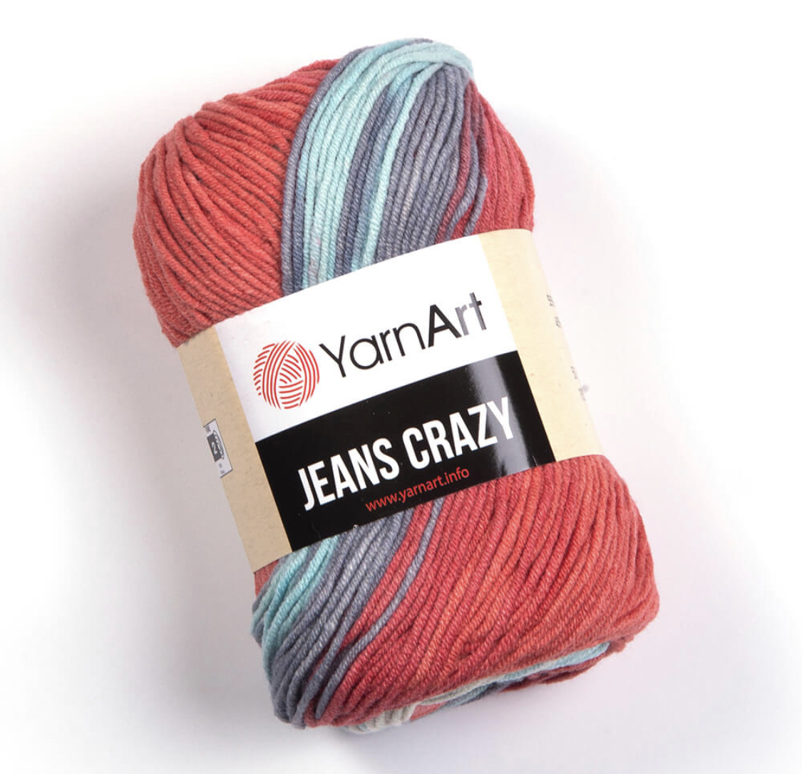 Пряжа Jeans Crazy 8205 Красный / джинс Yarnart 