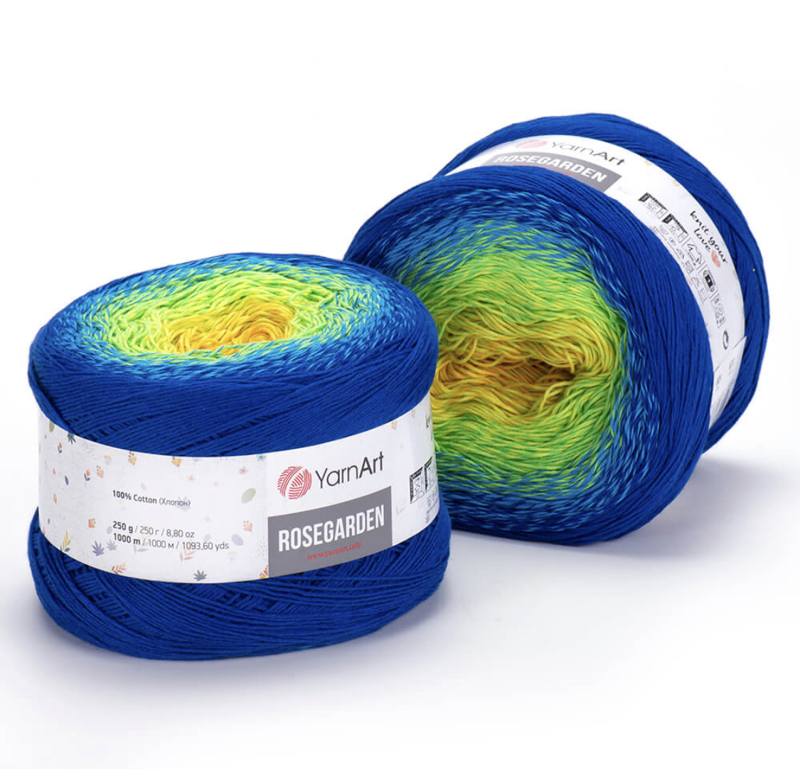 Пряжа Rosegarden 320 син/зел/желт. Yarnart 