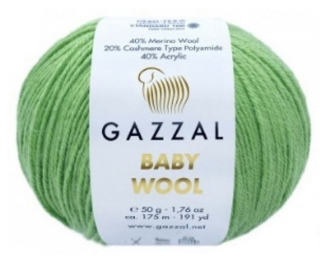 Пряжа Baby Wool 838 Зеленое яблоко Gazzal 