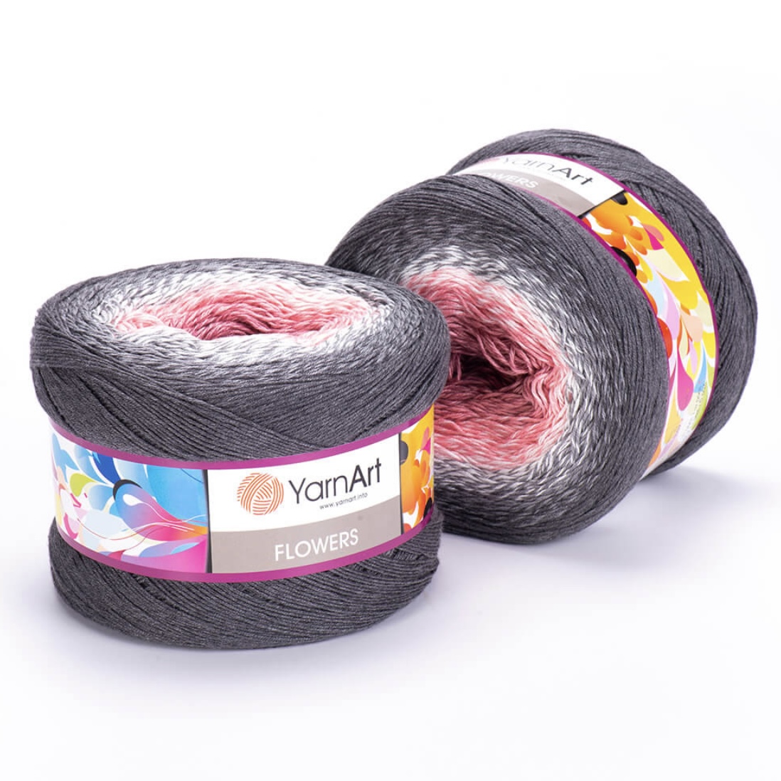Пряжа Flowers 279 серый/розовый/брусника Yarnart 