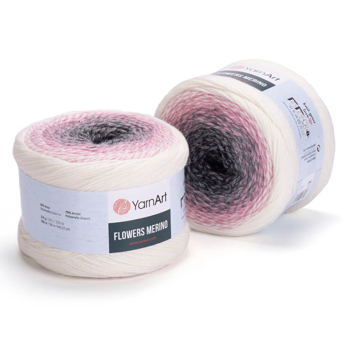 Пряжа Flowers Merino 546 черный/серый/розов/белый Yarnart 