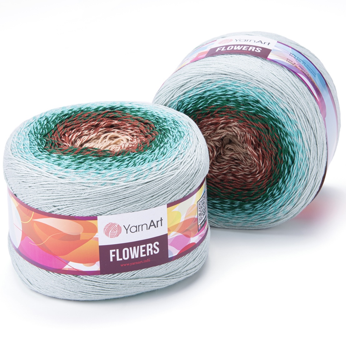 Пряжа Flowers 318 св. песочный/коричнвй/мята/зелёный ручей Yarnart 