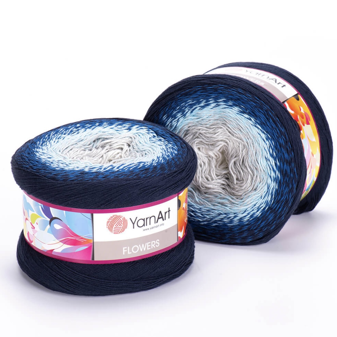 Пряжа Flowers 261 белый/джинс/голубой Yarnart 