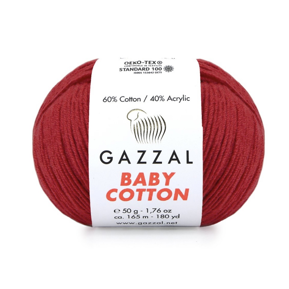 Пряжа Baby cotton 3439 Темно красный Gazzal 