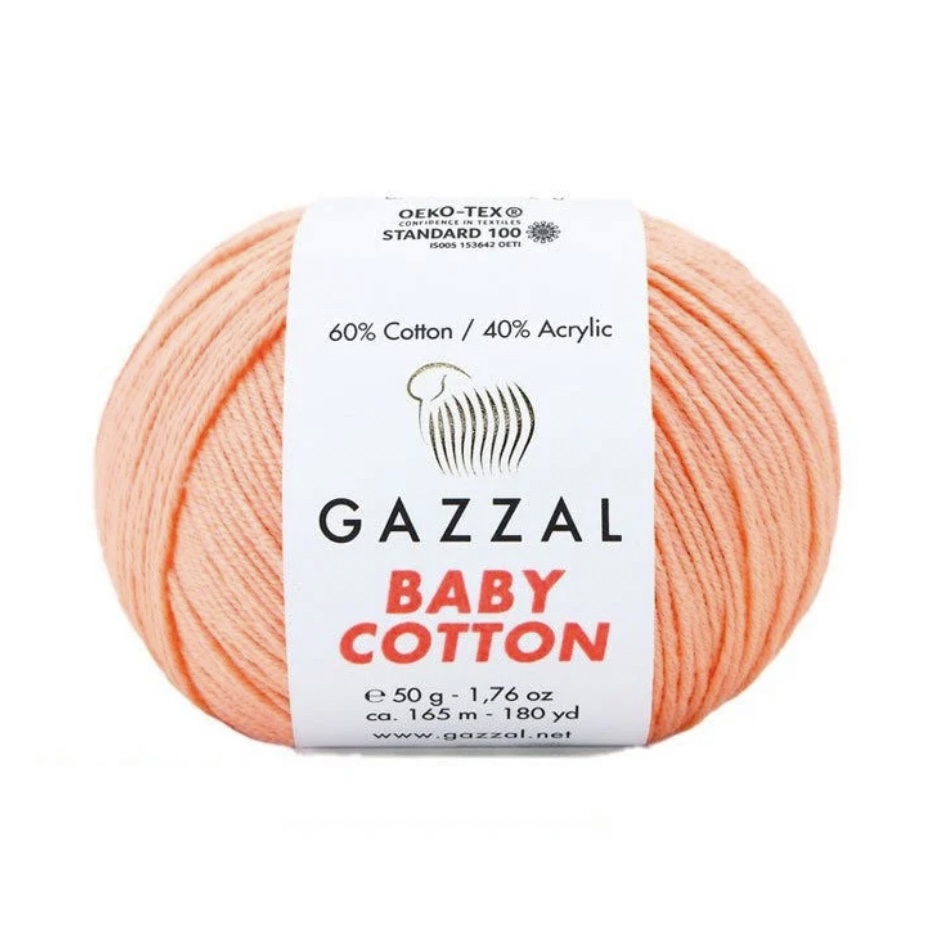 Пряжа Baby cotton 3412 Светлый персик Gazzal 