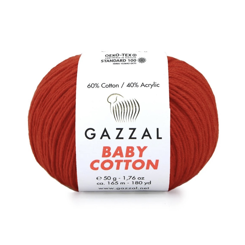 Пряжа Baby cotton 3443 Красный мак Gazzal 