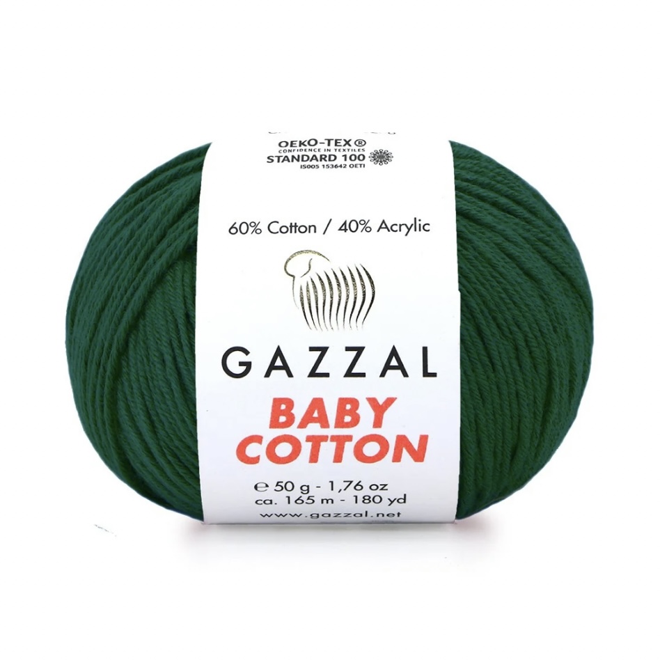 Пряжа Baby cotton 3467 Темно-зеленый Gazzal 