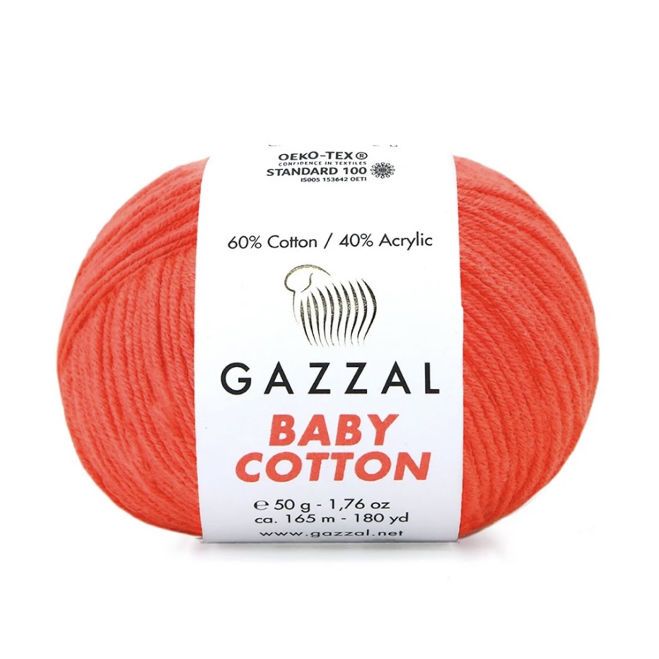 Пряжа Baby cotton 3459 Ультро-оранжевый Gazzal 