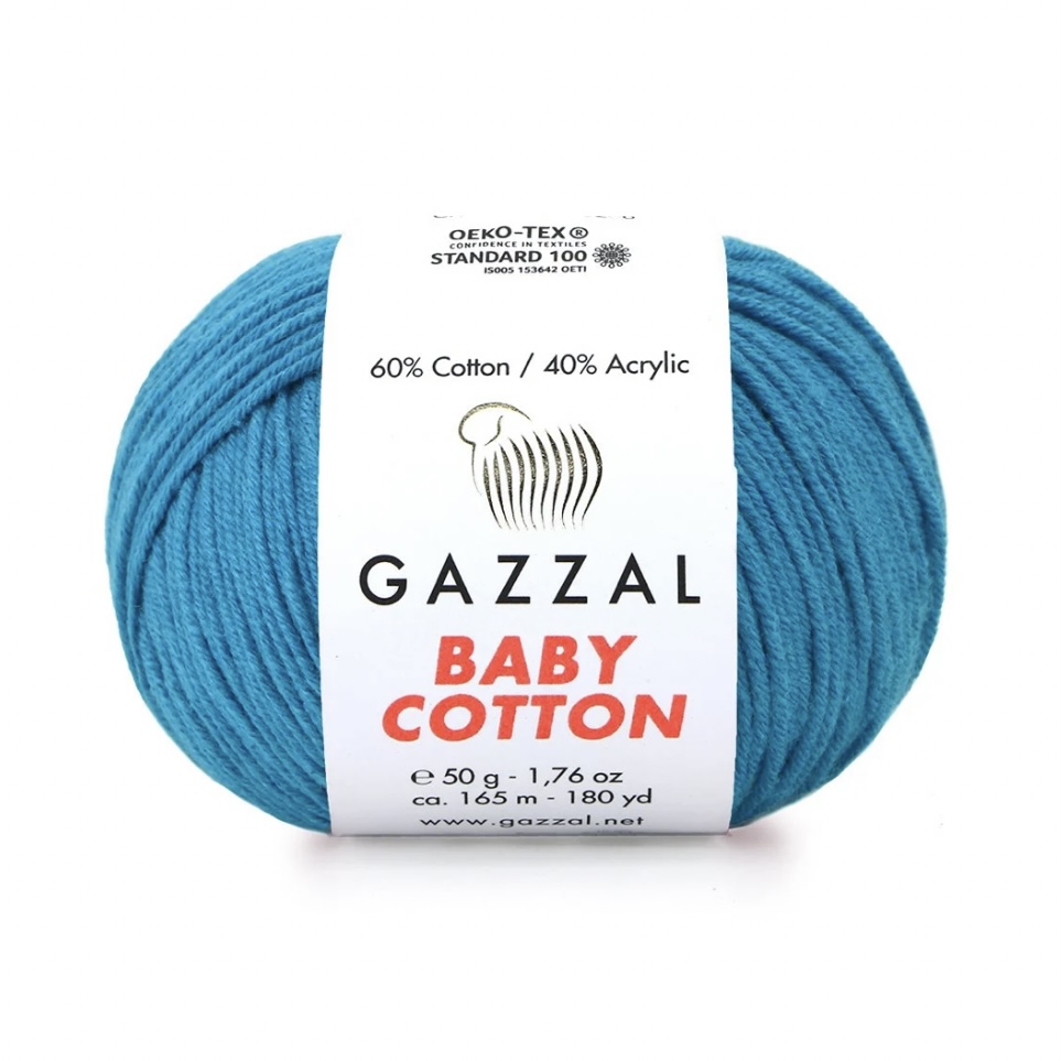 Пряжа Baby cotton 3428 Тёмная бирюза Gazzal 