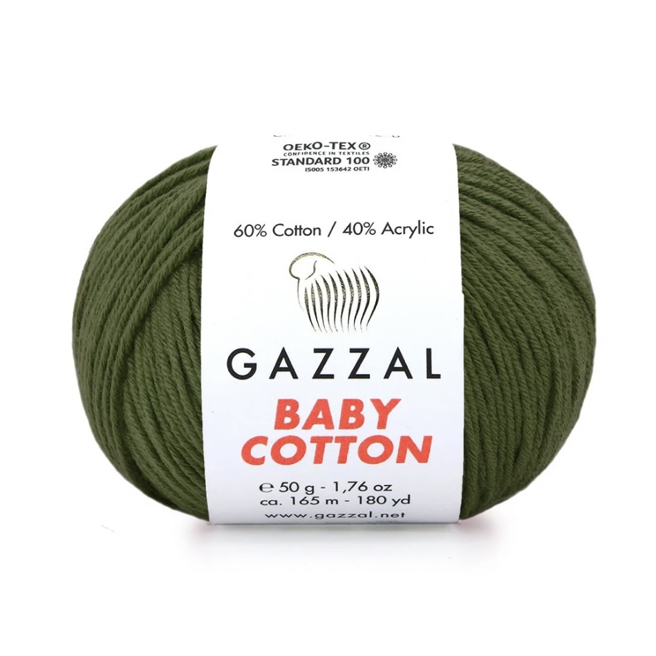 Пряжа Baby cotton 3463 Хаки Gazzal 
