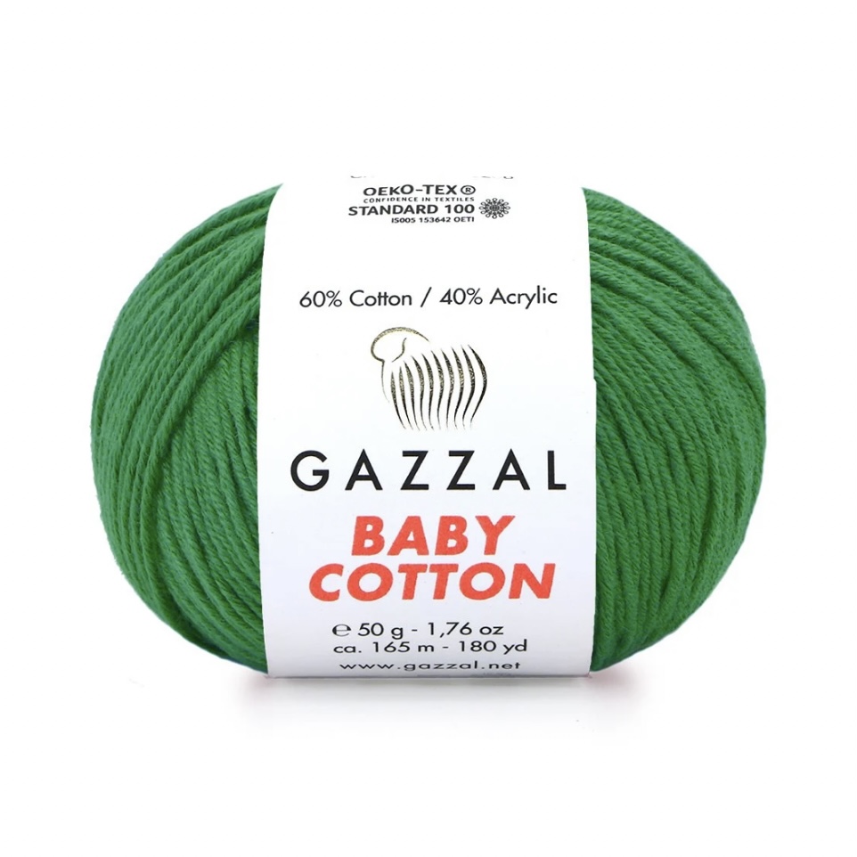 Пряжа Baby cotton 3456 Ярко зеленый Gazzal 