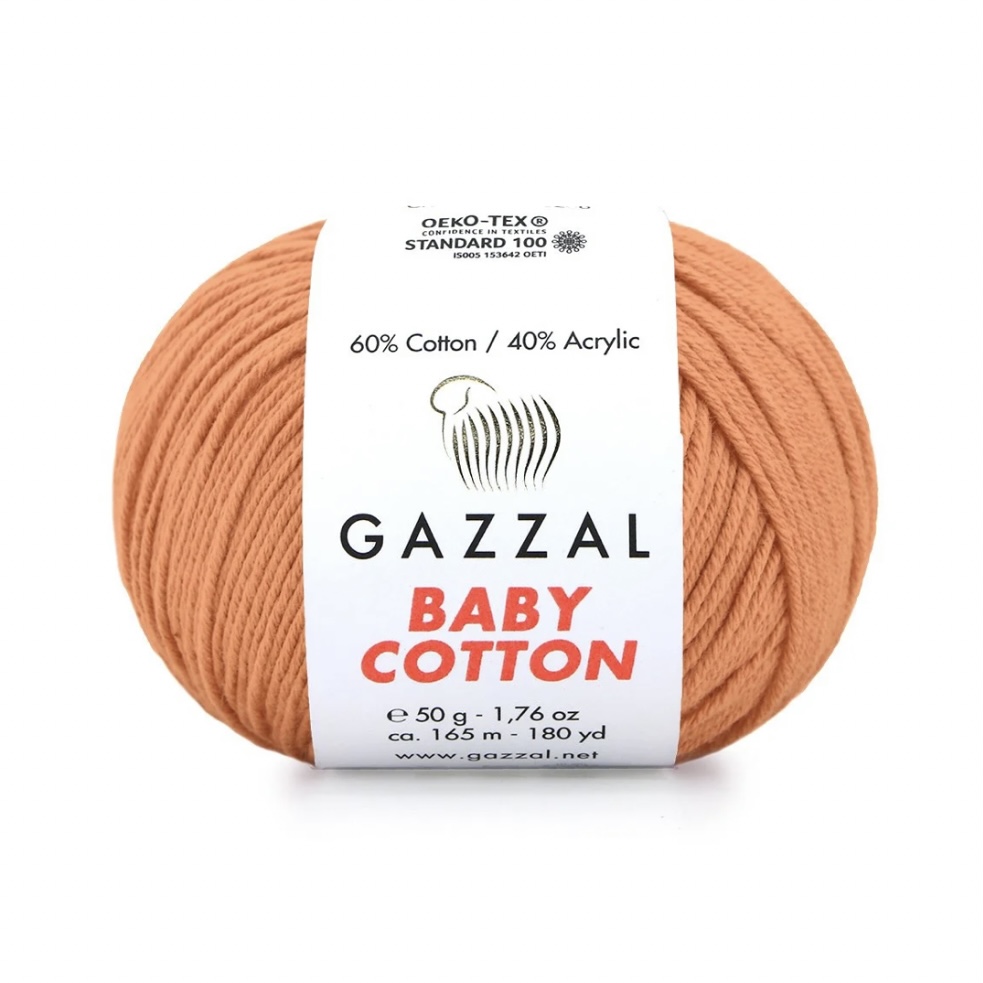 Пряжа Baby cotton 3465 Тыквенный Gazzal 
