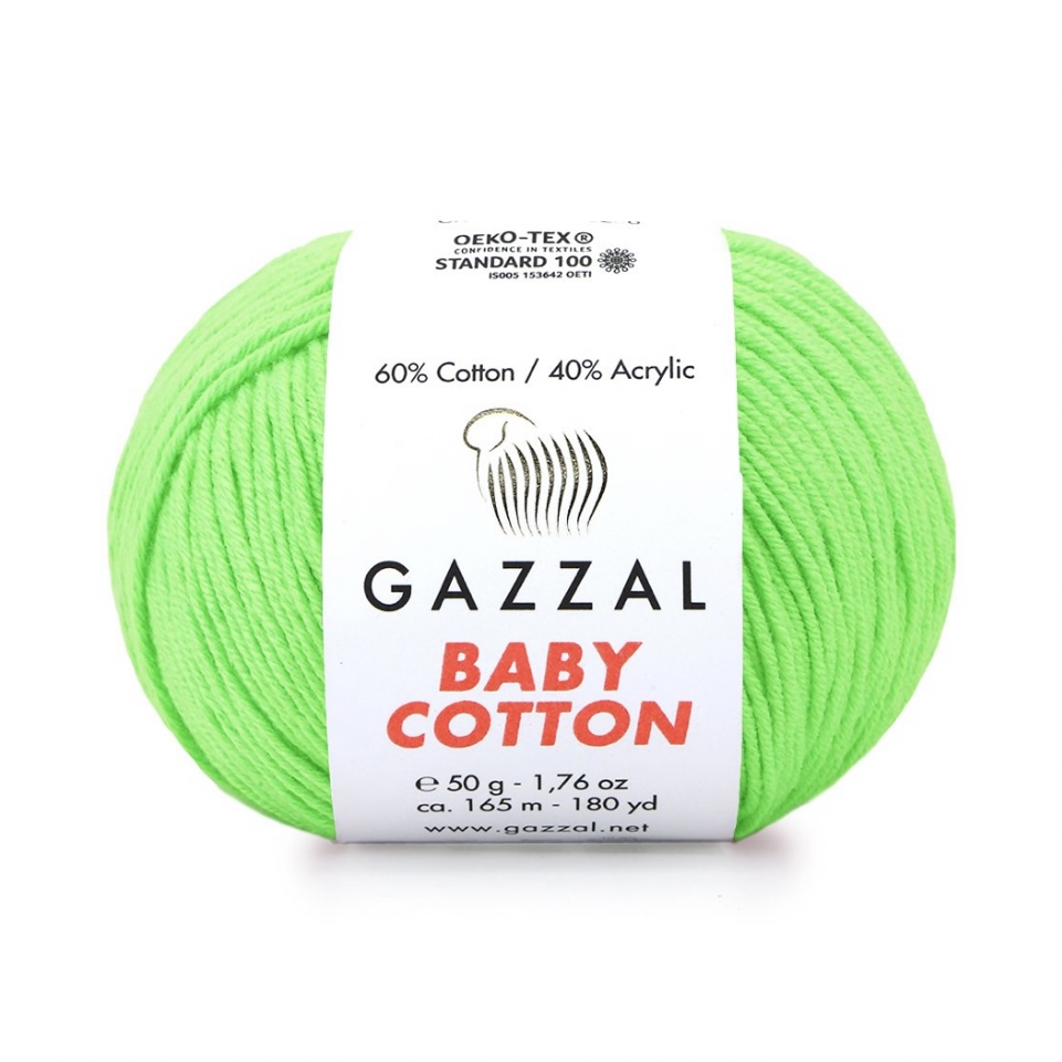 Пряжа Baby cotton 3427 Салатовый Gazzal 