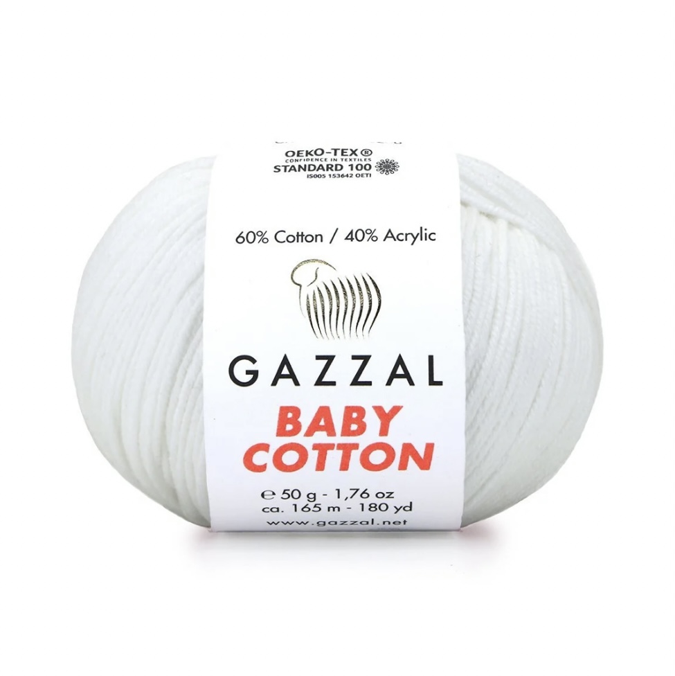 Пряжа Baby cotton 3410 Белый Gazzal 
