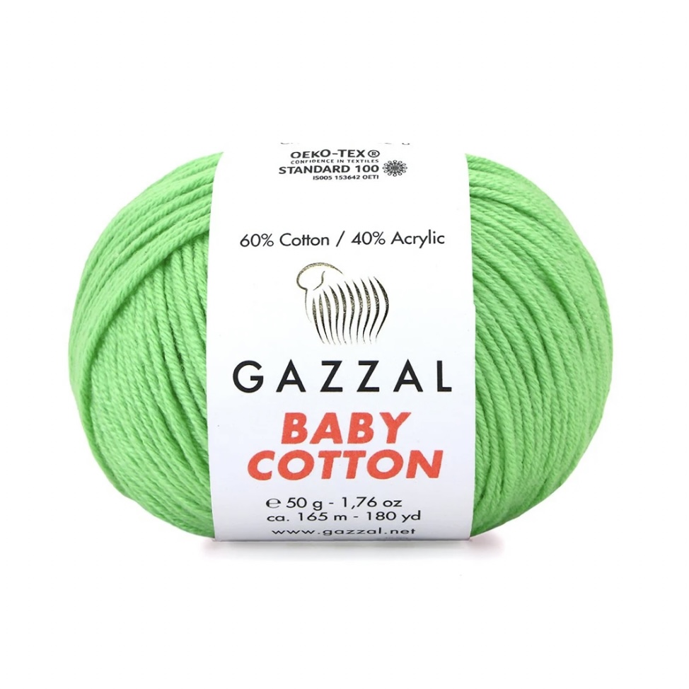 Пряжа Baby cotton 3466 Светло зеленый Gazzal 
