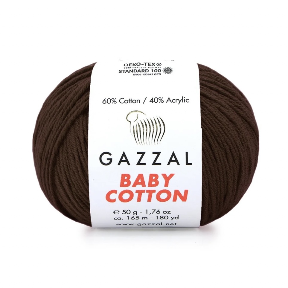 Пряжа Baby cotton 3436 Темно коричневый Gazzal 