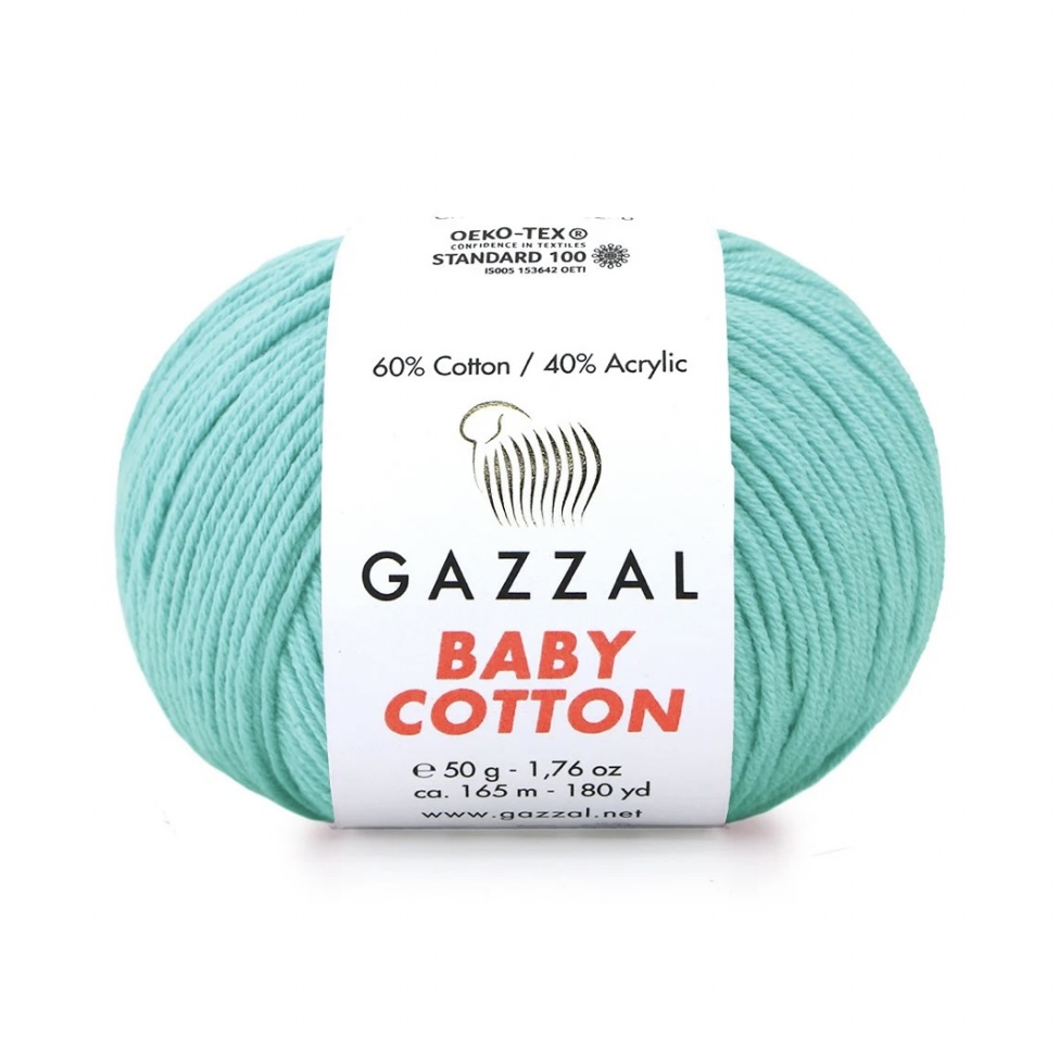 Пряжа Baby cotton 3452 Нежно голубая бирюза Gazzal 