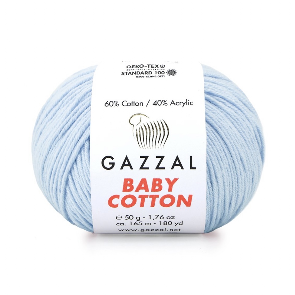 Пряжа Baby cotton 3429 Нежно голубой Gazzal 